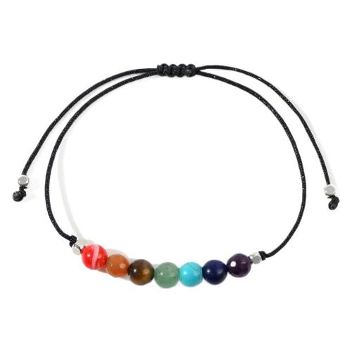 Gemstone Bracelets, with Knot Cord, Round, handmade, Adjustable & fashion jewelry & Unisex, multi-colored, Length:Approx 28 cm, Sold By PC