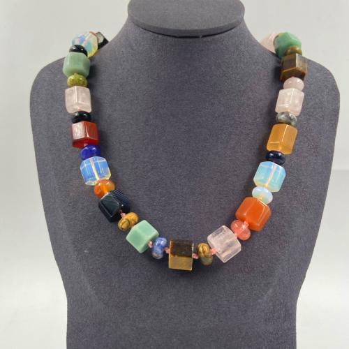 Natural Gemstone Necklace, Natural Stone, different materials for choice & Unisex, more colors for choice, Length:Approx 48 cm, Sold By PC