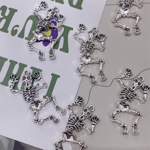 Tibetan Style Skull Pendants, antique silver color plated, DIY, 22x44mm, 100PCs/Bag, Sold By Bag