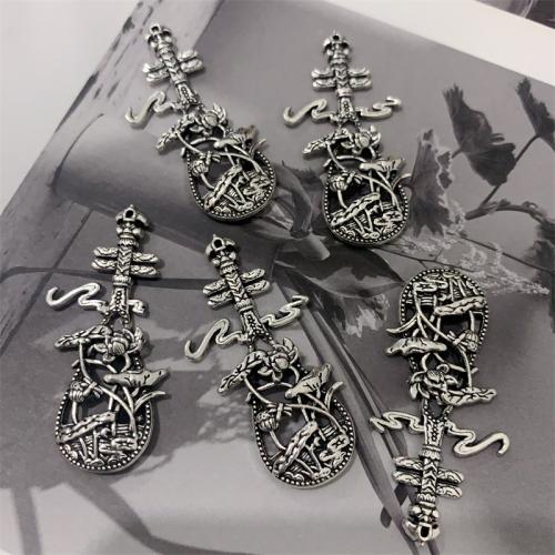 Musical Instrument Shaped Tibetan Style Pendants, antique silver color plated, DIY, 25x48mm, 100PCs/Bag, Sold By Bag