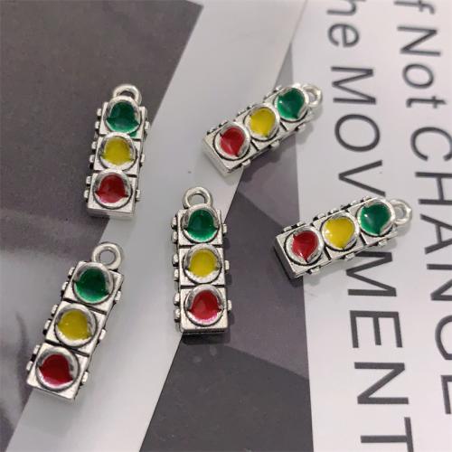 Tibetan Style émail Pendants, alliage de zinc, Lampe, Plaqué de couleur d'argent, DIY, multicolore, 7x20mm, 100PC/sac, Vendu par sac