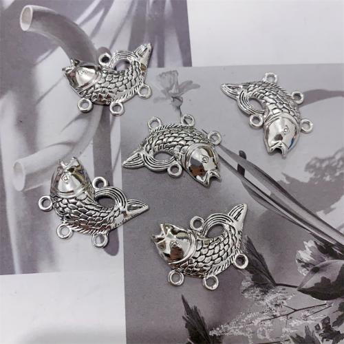 Animal Tibetan Style Connector, Fish, antique silver color plated, DIY & 1/3 loop, 30x22mm, 100PCs/Bag, Sold By Bag