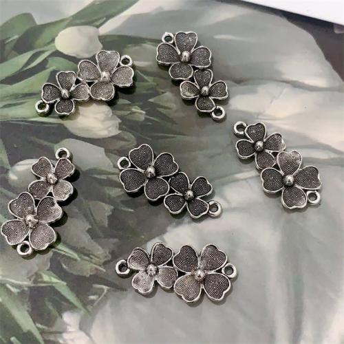 Fleur Tibetan Style connecteur, alliage de zinc, Plaqué de couleur d'argent, DIY & boucle de 1/3, 26x12mm, 100PC/sac, Vendu par sac