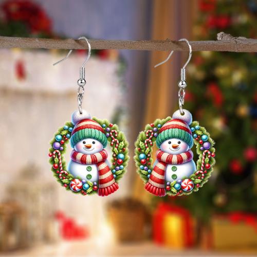 Christmas Earrings, Acrylic, Santa Claus, printing, Christmas Design & cute & for woman, Sold By Pair