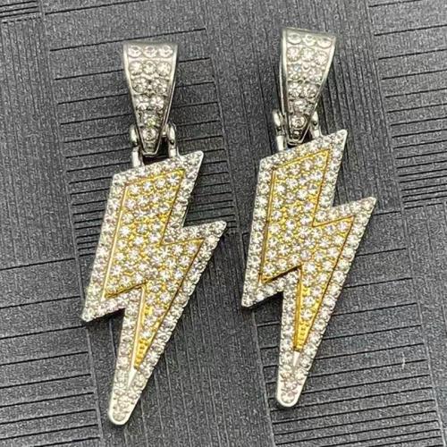 Zinc alliage strass Pendants, alliage de zinc, Symbole de la foudre, Placage, DIY & avec strass, Or, 15x50mm, 100PC/sac, Vendu par sac