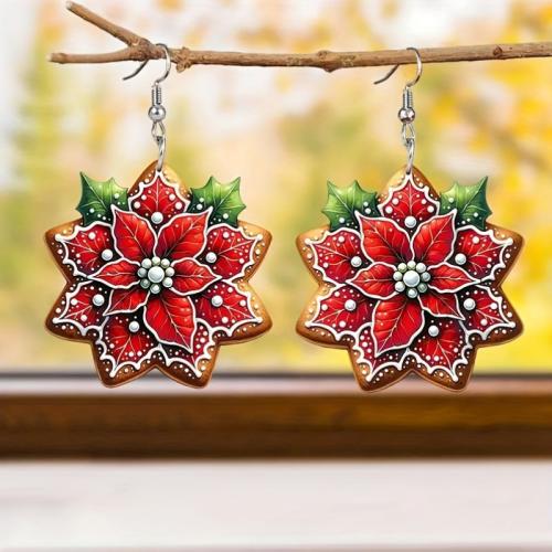 Christmas Earrings, Acrylic, Flower, Christmas Design & for woman, red, Sold By Pair