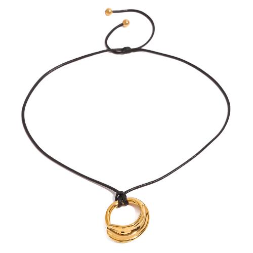 Edelstahl Schmuck Halskette, 304 Edelstahl, mit Lederband, plattiert, Modeschmuck & unisex & hohl, goldfarben, Länge:75 cm, verkauft von PC