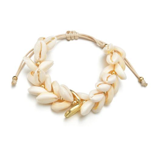 Shell Jewelry Bracelet, with Wax Cord & Tibetan Style, handmade, fashion jewelry & for woman, golden, Length:16-35 cm, Sold By PC