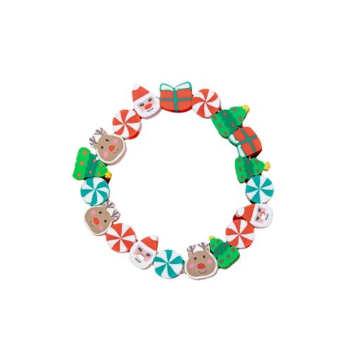 Pulsera de Navidad, Arcilla polimero, con Hilo elástico, chapado, Diseño de Navidad & Joyería & para mujer, color mixto, Vendido por UD