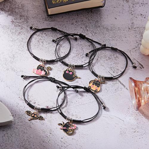 Halloween Bracelet, Tibetan Style, with Wax Cord, handmade, Halloween Design & different styles for choice & for woman & enamel, black, Length:16-28 cm, Sold By PC