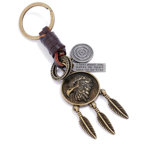 Bag Purse Charms Keyrings Keychains, Tibetan Style, with Full Grain Cowhide Leather & Iron, handmade, fashion jewelry & Unisex, 133x30mm, Sold By PC