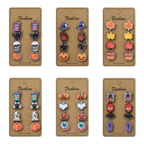 Holz Ohrstecker Set, mit Zinklegierung, plattiert, Design für Halloween & drei Stücke & verschiedene Stile für Wahl & für Frau, verkauft von setzen