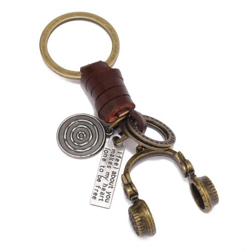 Tibetan Style Key Clasp, with Full Grain Cowhide Leather & Iron, handmade, fashion jewelry & Unisex, more colors for choice, Sold By PC