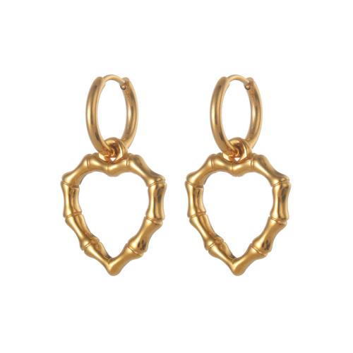 Huggie Hoop Drop Earring, 304 Stainless Steel, Heart, plated, for woman, gold, Sold By Pair