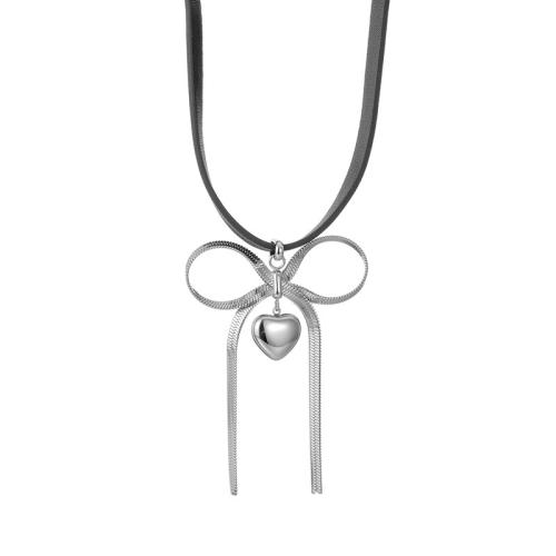 Collier de bijoux en acier inoxydable, Acier inoxydable 304, avec cordon en cuir, Noeud papillon, Placage, styles différents pour le choix & pour femme, plus de couleurs à choisir, Vendu par PC