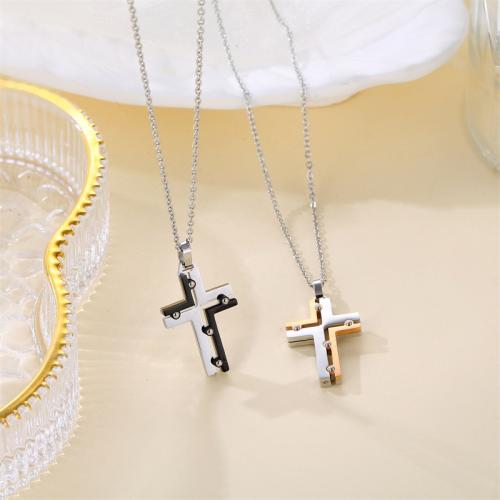 Titanium Steel Necklace, with 5CM extender chain, Cross, plated, for woman, more colors for choice, Length:Approx 45 cm, Sold By PC