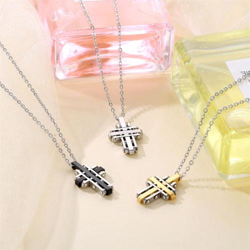 Titanium Steel Necklace, with 5CM extender chain, Cross, plated, for woman, more colors for choice, Length:Approx 45 cm, Sold By PC