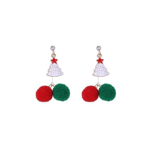 Christmas Earrings, Tibetan Style, with Plush & Plastic Pearl, plated, different styles for choice & micro pave cubic zirconia & for woman & enamel, gold, Sold By Pair