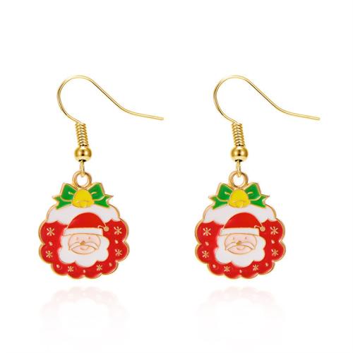 Christmas Earrings, Tibetan Style, plated, different styles for choice & micro pave cubic zirconia & for woman & enamel, gold, Sold By Pair