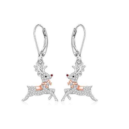 Christmas Earrings, Tibetan Style, plated, different styles for choice & micro pave cubic zirconia & for woman & enamel, silver color, Sold By Pair