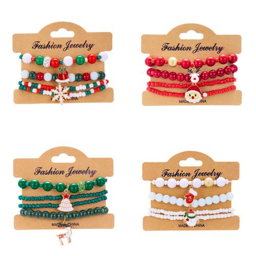 Christmas Holiday Bracelet, Tibetan Style, with Acrylic, plated, different styles for choice & for woman & enamel & with rhinestone, more colors for choice, Length:Approx 18 cm, Sold By Set