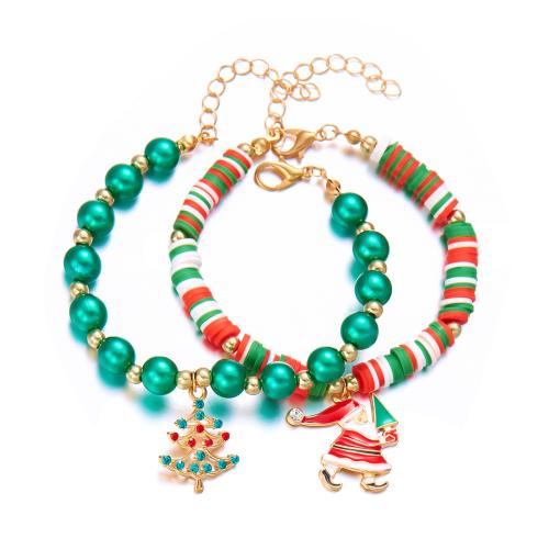 Pulsera de Navidad, aleación de zinc, con Arcilla polimero & Plástico, chapado, diferentes estilos para la opción & micro arcilla de zirconia cúbica & para mujer & esmalte, más colores para la opción, Vendido por Set