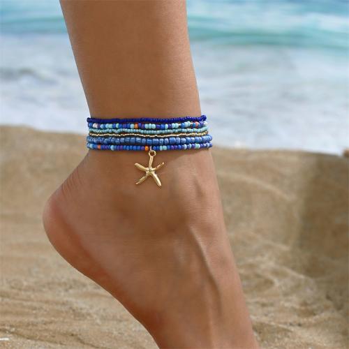 Tibetan Style Anklet, with Seedbead, plated, 6 pieces & for woman, more colors for choice, Length:Approx 22 cm, Sold By Set