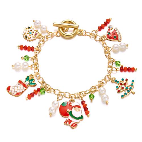 Christmas Holiday Bracelet, Tibetan Style, with Crystal & Plastic Pearl & Iron, handmade, different styles for choice & micro pave cubic zirconia & for woman & enamel, more colors for choice, Length:Approx 16 cm, Sold By PC