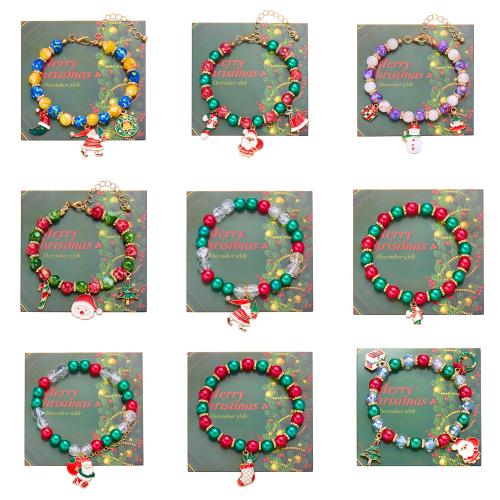 Bracelet de vacances de Noël, alliage de zinc, avec Des billes de verre & plastique, Placage, styles différents pour le choix & pavé de micro zircon & pour femme & émail, multicolore, Vendu par PC