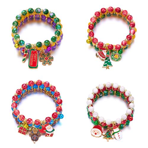 Pulsera de Navidad, aleación de zinc, con Acrílico, chapado, diferentes estilos para la opción & micro arcilla de zirconia cúbica & para mujer & esmalte, más colores para la opción, Vendido por Set