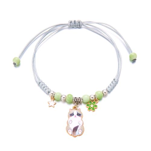 alliage de zinc bracelet, avec porcelaine & corde de cire, chat, fait à la main, styles différents pour le choix & pour femme & émail, plus de couleurs à choisir, Vendu par PC