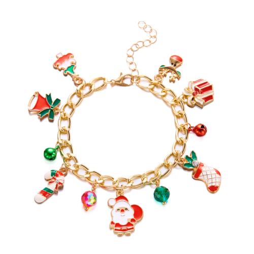 Christmas Holiday Bracelet, Tibetan Style, with Crystal & Plastic, plated, different styles for choice & micro pave cubic zirconia & for woman & enamel, gold, Sold By PC