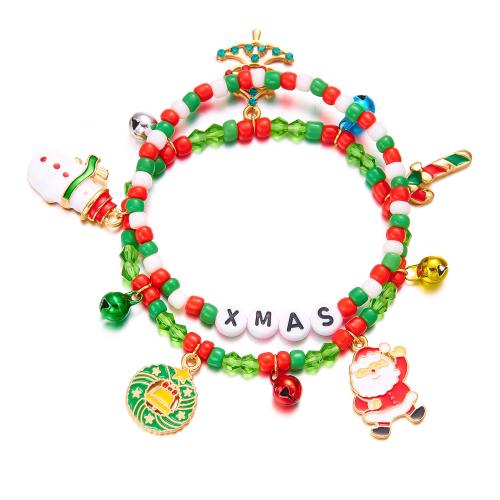 Pulsera de Navidad, aleación de zinc, con Seedbead & Vidrio, chapado, diferentes estilos para la opción & micro arcilla de zirconia cúbica & para mujer & esmalte, multicolor, Vendido por Set