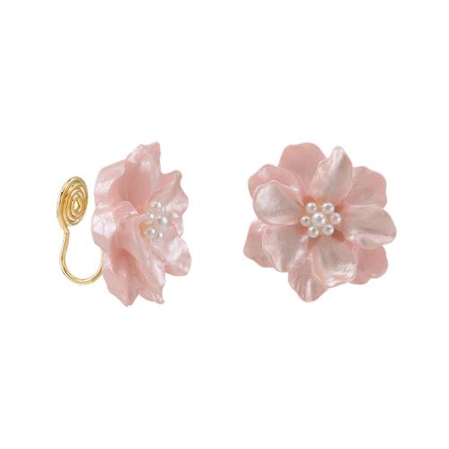 Tibetan Style Stud Earring, with Resin & Plastic Pearl, different styles for choice & for woman, pink, 25x25mm, Sold By Pair