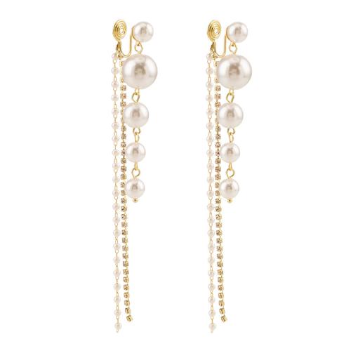 Tibetan Style Stud Earring, with Plastic Pearl, plated, different styles for choice & for woman & with rhinestone, golden, 18x115mm, Sold By Pair