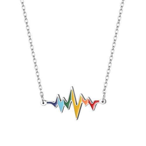 Stainless Steel Jewelry Necklace, 304 Stainless Steel, for woman & enamel, silver color, Length:Approx 45 cm, Sold By PC