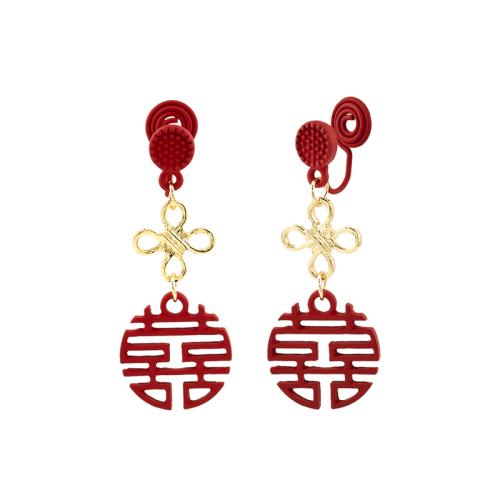 Tibetan Style Stud Earring, stoving varnish, different styles for choice & for woman, red, 16x40mm, Sold By Pair