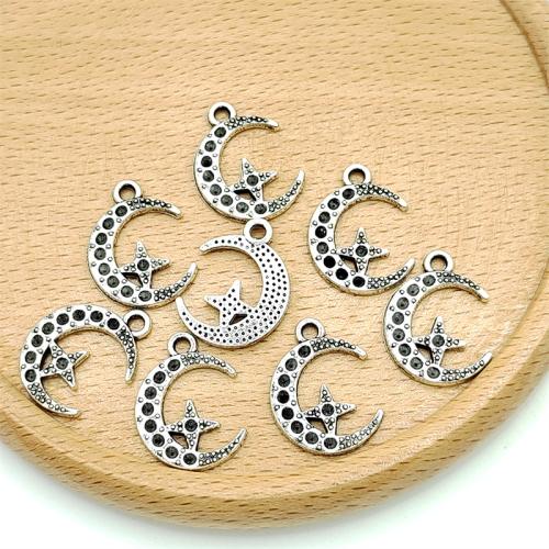 Tibetan Style Moon Pendants, Moon and Star, antique silver color plated, DIY, 15x19mm, 100PCs/Bag, Sold By Bag