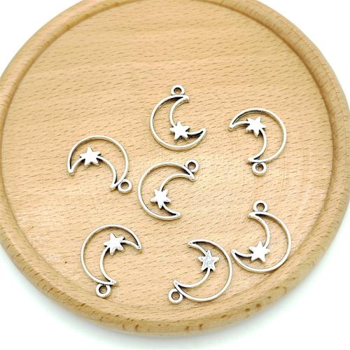 Zinklegierung Mond Anhänger, Mond und Sterne, antik silberfarben plattiert, DIY, 15x19mm, 100PCs/Tasche, verkauft von Tasche