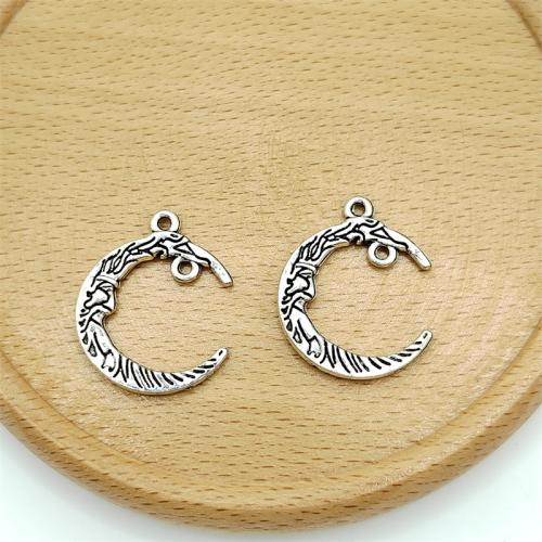 Tibetan Style Moon Pendants, antique silver color plated, DIY & double-hole, 21x26mm, 100PCs/Bag, Sold By Bag