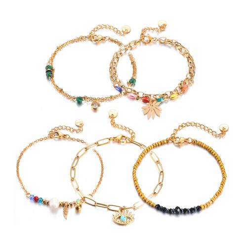 acero inoxidable 304 Pulsera, con Piedras preciosas & Cristal & Perlas plásticas, chapado en color dorado, diferentes estilos para la opción & para mujer & con diamantes de imitación, Vendido por UD