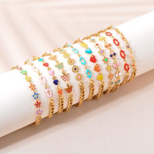 304 Stainless Steel Bracelet, with 2inch extender chain, gold color plated, different styles for choice & for woman & enamel, Length:Approx 6.9 Inch, Sold By PC