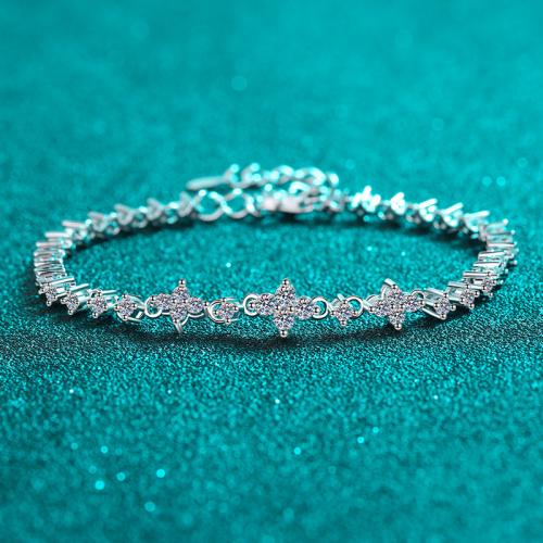 925 Sterling Silver Bracelet, with Moissanite, fashion jewelry & for woman, Length:Approx 8.3 Inch, Sold By PC