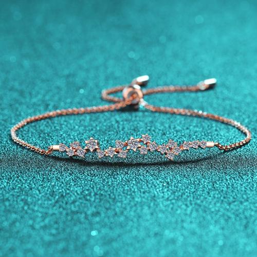 Argent sterling 925 bracelet, avec Moissanite, Placage de champagne d’or, bijoux de mode & pour femme, Longueur:Environ 9.8 pouce, Vendu par PC