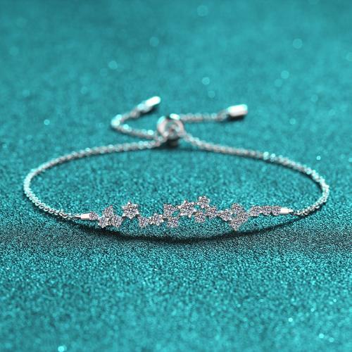 925 Sterling Silver Bracelet, with Moissanite, fashion jewelry & for woman, Length:Approx 9.8 Inch, Sold By PC