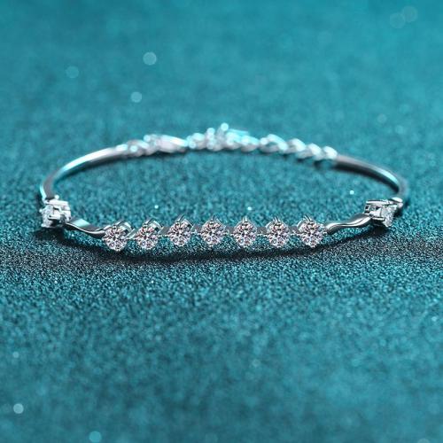 925 Sterling Silver Bracelet, with Moissanite, fashion jewelry & for woman, Length:Approx 6-8 Inch, Sold By PC