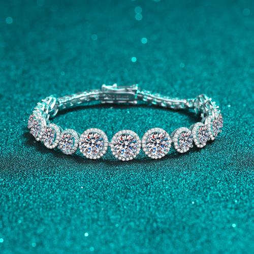 Argent sterling 925 bracelet, avec Moissanite, Rond, normes différentes pour le choix & pour femme, Vendu par PC