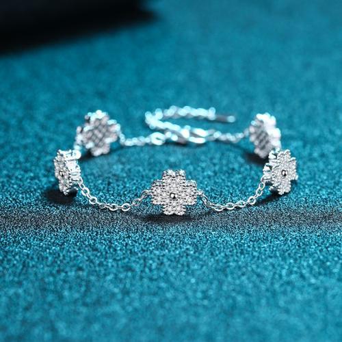 925 Sterling Silver Bracelet, with Moissanite, Flower, fashion jewelry & for woman, Length:Approx 6-8 Inch, Sold By PC