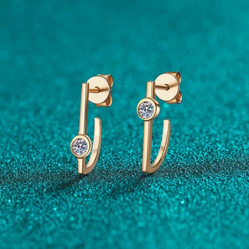 925 Sterling Silver Stud Earring, with Moissanite, Plating champagne gold, fashion jewelry & for woman, 9.90x16.20mm, Sold By Pair