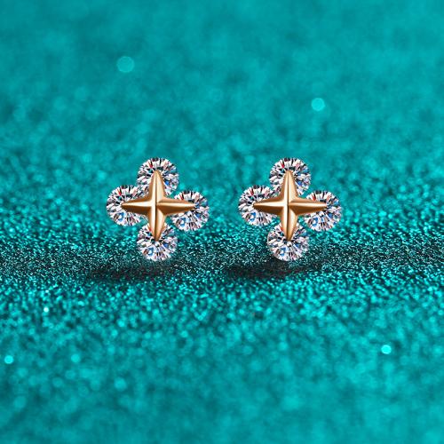 Argent sterling 925 boucle d oreille dormeuse, avec Moissanite, Placage de champagne d’or, bijoux de mode & pour femme, 6x6mm, Vendu par paire